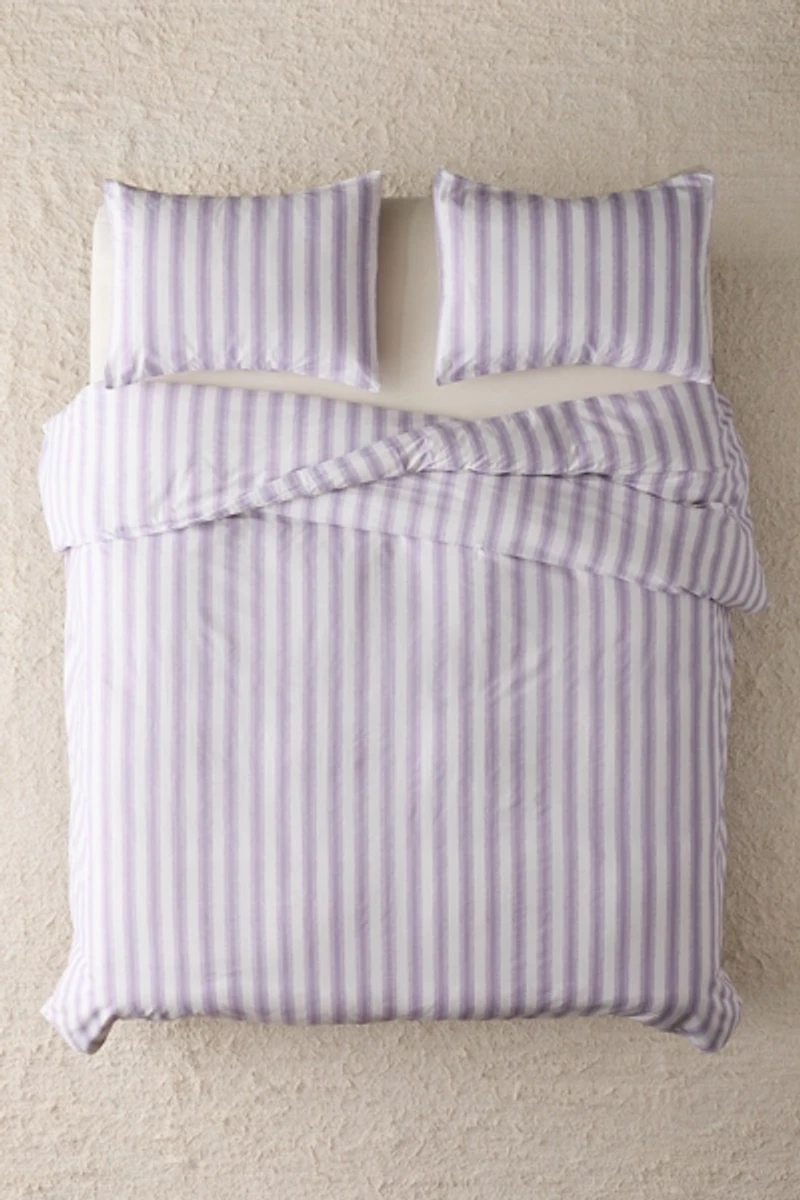 Feathered Striped Brushed Cotton Duvet Cover Set