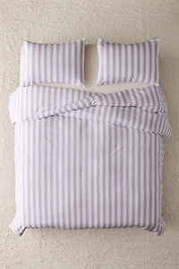 Feathered Striped Brushed Cotton Duvet Cover Set