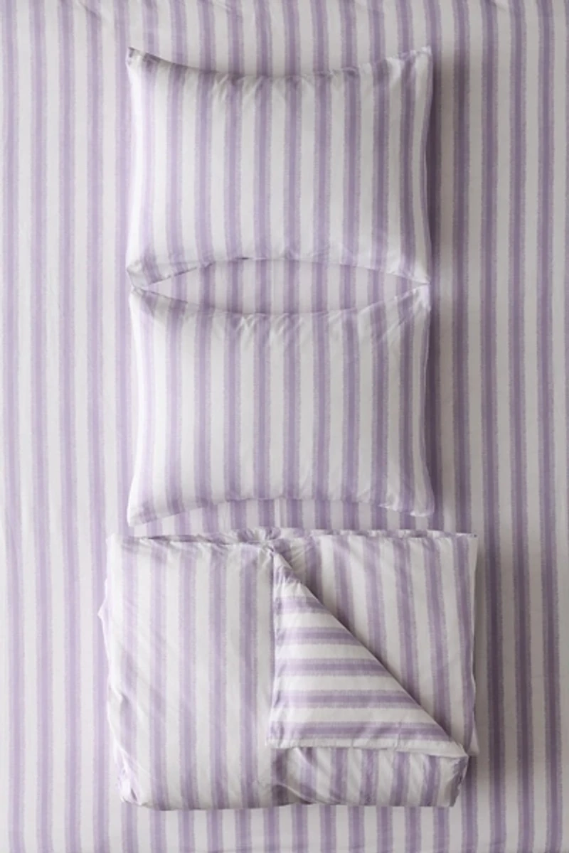 Feathered Striped Brushed Cotton Duvet Cover Set