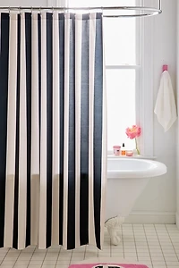 Black & Alabaster Striped Patterned Shower Curtain