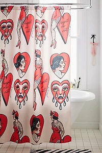Hearts Patterned Shower Curtain
