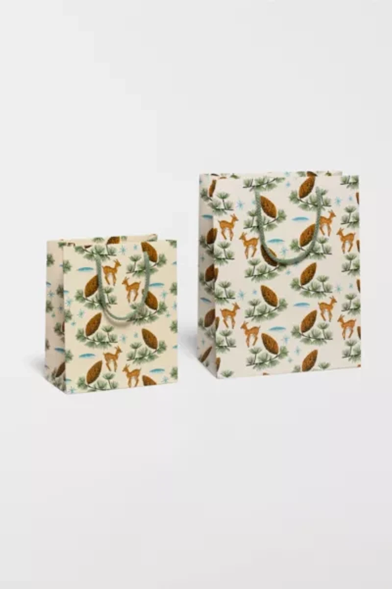 Red Cap Deer and Pine Cones Gift Bag