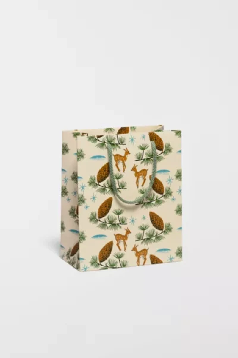 Red Cap Deer and Pine Cones Gift Bag