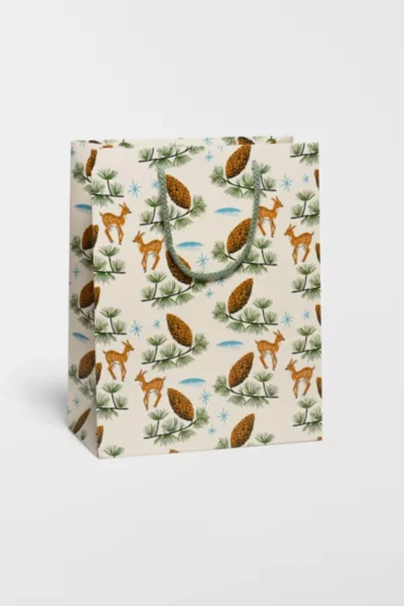 Red Cap Deer and Pine Cones Gift Bag