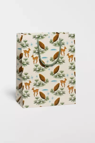 Red Cap Deer and Pine Cones Gift Bag