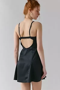 Liv Satin Fit-And-Flare Keyhole Open Back Mini Dress