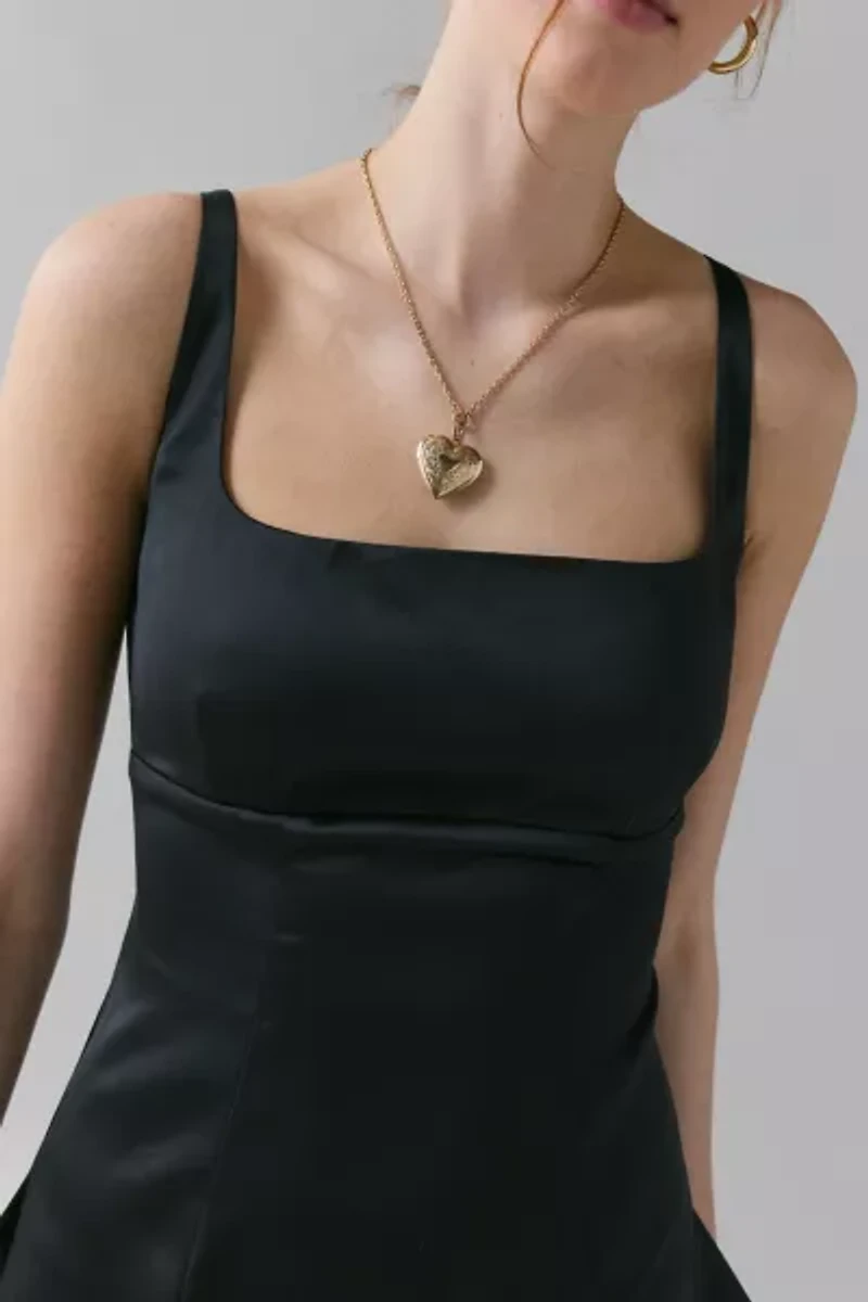 Liv Satin Fit-And-Flare Keyhole Open Back Mini Dress