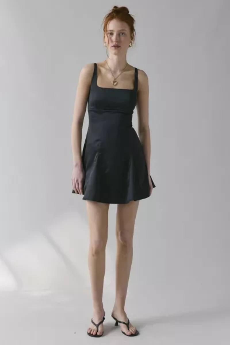 Liv Satin Fit-And-Flare Keyhole Open Back Mini Dress