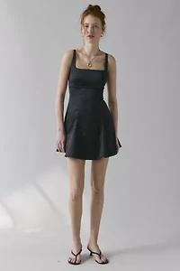 Liv Satin Fit-And-Flare Keyhole Open Back Mini Dress