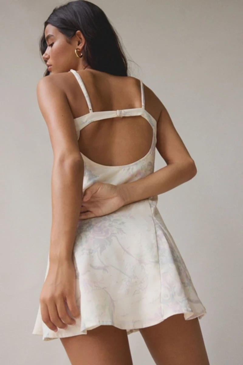 Liv Satin Fit-And-Flare Keyhole Open Back Mini Dress