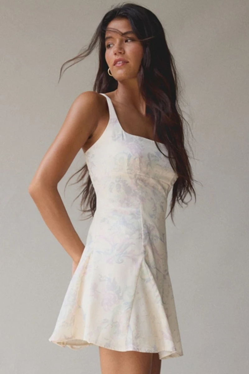 Liv Satin Fit-And-Flare Keyhole Open Back Mini Dress