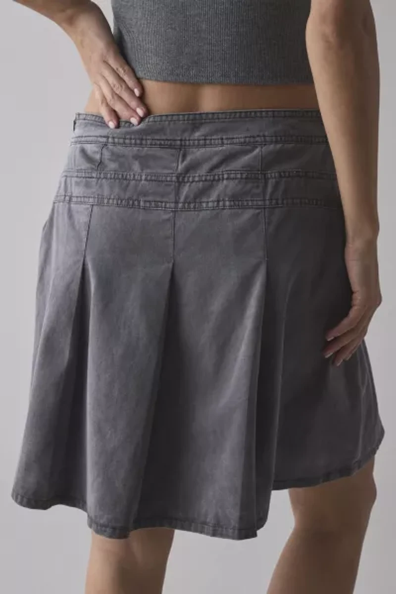 Ginny Double Buckle-Front Pleated Knee-Length Skirt