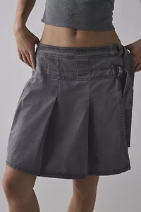 Ginny Double Buckle-Front Pleated Knee-Length Skirt