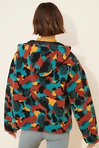 Daisy Street Printed Borg Pull On Over Fleece Jacket