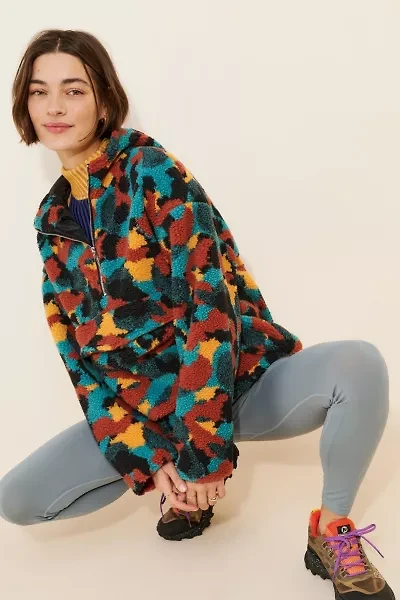 Daisy Street Printed Borg Pull On Over Fleece Jacket