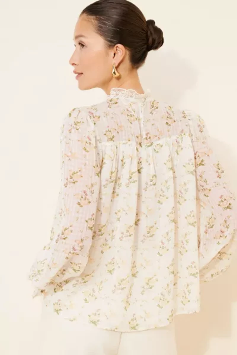 Dizzy Lizzy Floral Lace Insert Peasant Blouse