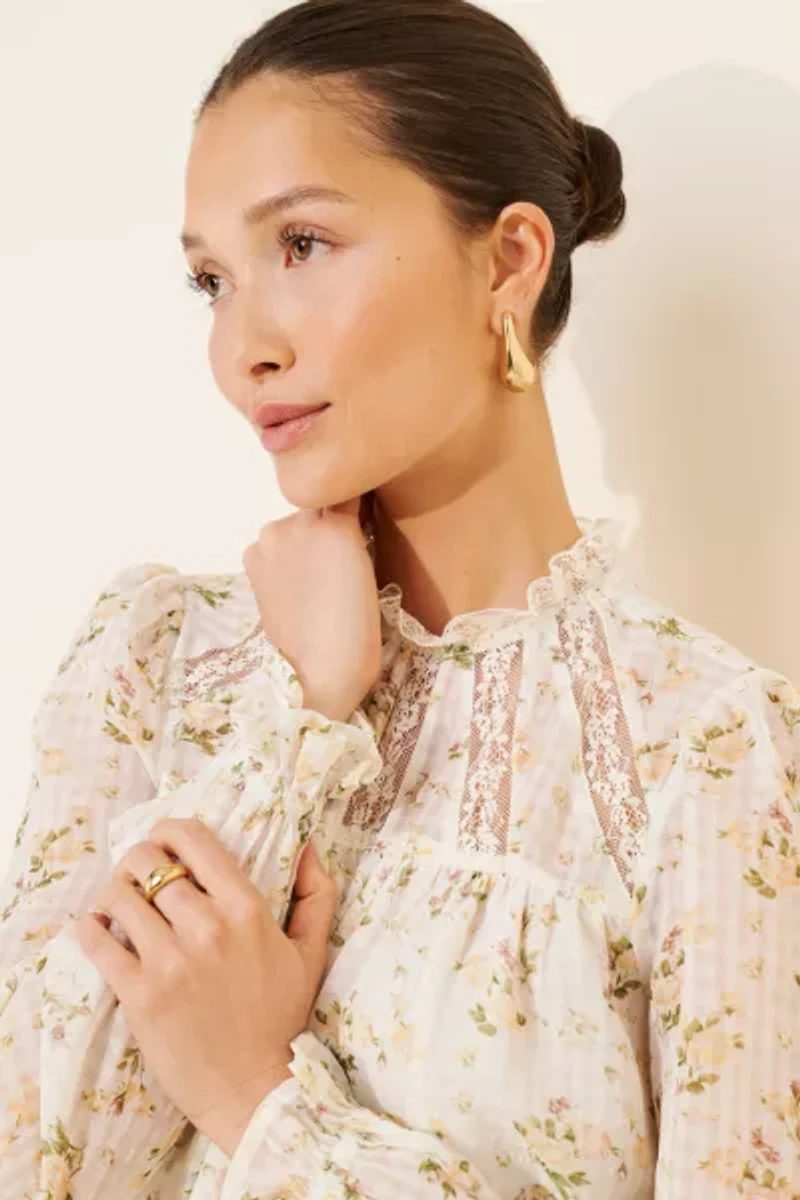 Dizzy Lizzy Floral Lace Insert Peasant Blouse