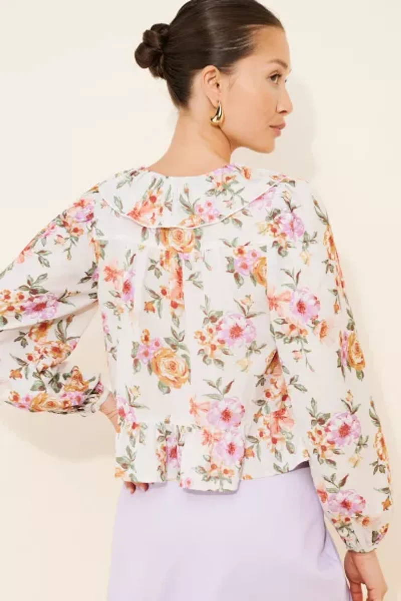 Dizzy Lizzy Floral Ruffle Detail Top