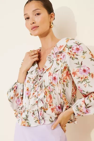 Dizzy Lizzy Floral Ruffle Detail Top