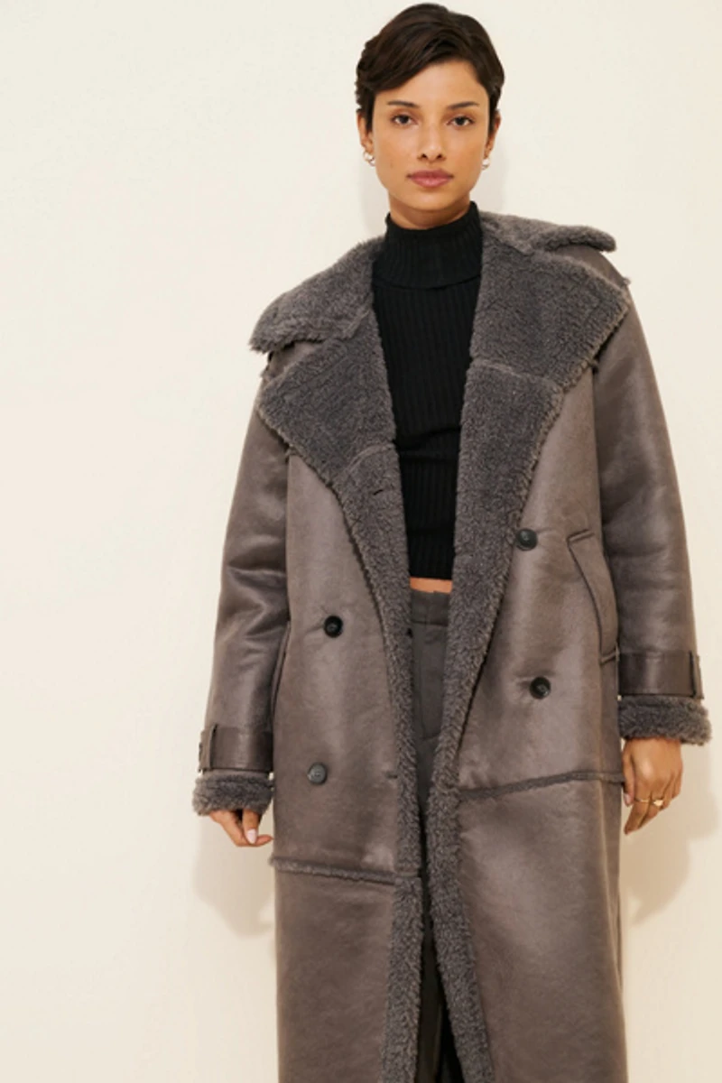 Steve Madden Eiffel Vegan Suede Longline Coat