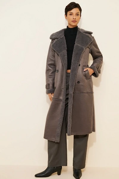 Steve Madden Eiffel Vegan Suede Longline Coat
