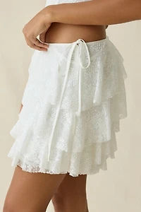 ASTR The Label Madeleine Asymmetric Lace Ruffle Mini Skort