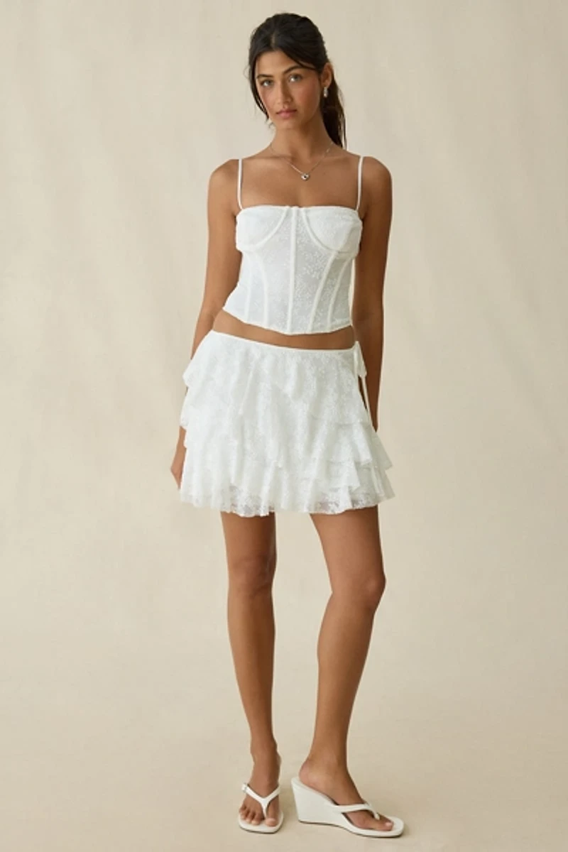 ASTR The Label Madeleine Asymmetric Lace Ruffle Mini Skort