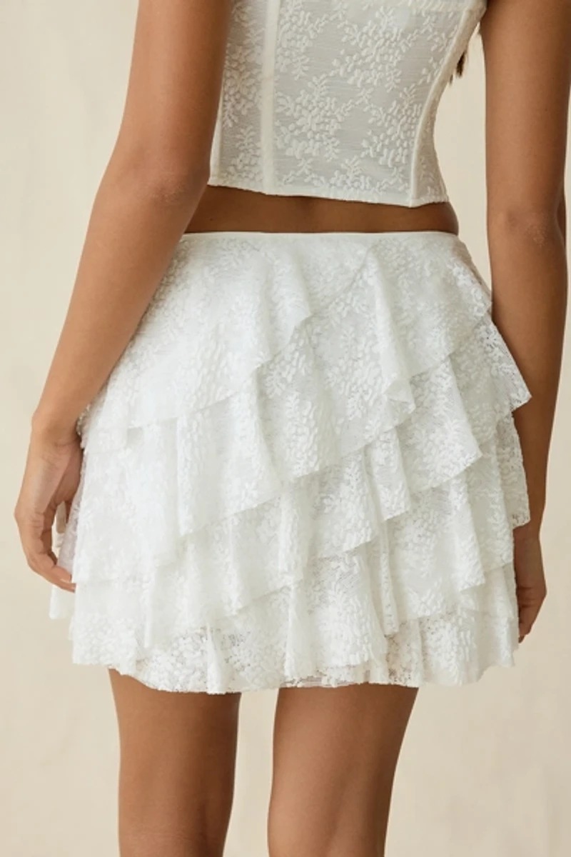 ASTR The Label Madeleine Asymmetric Lace Ruffle Mini Skort
