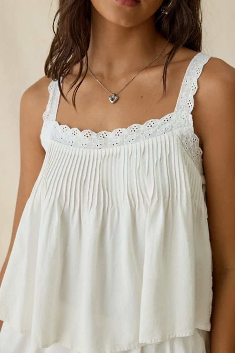 ASTR The Label Lori Cotton Lace Trim Tank Top