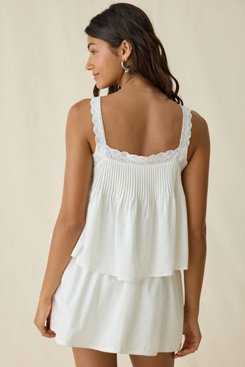 ASTR The Label Lori Cotton Lace Trim Tank Top