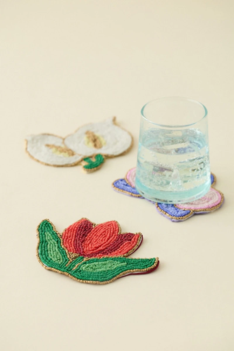 Flower Shaped Beaded Coaster Set