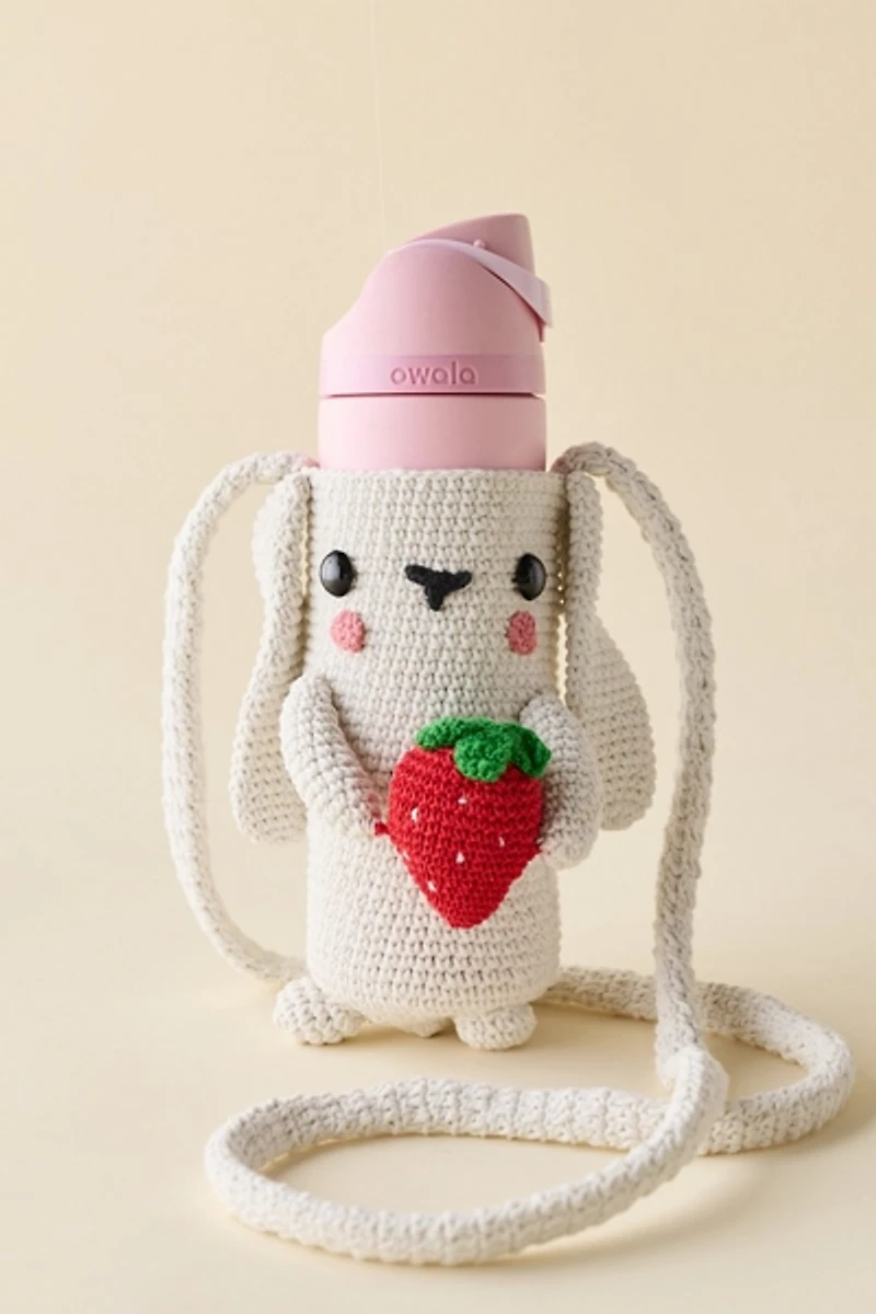 Strawberry Bunny Crochet Water Bottle Sling