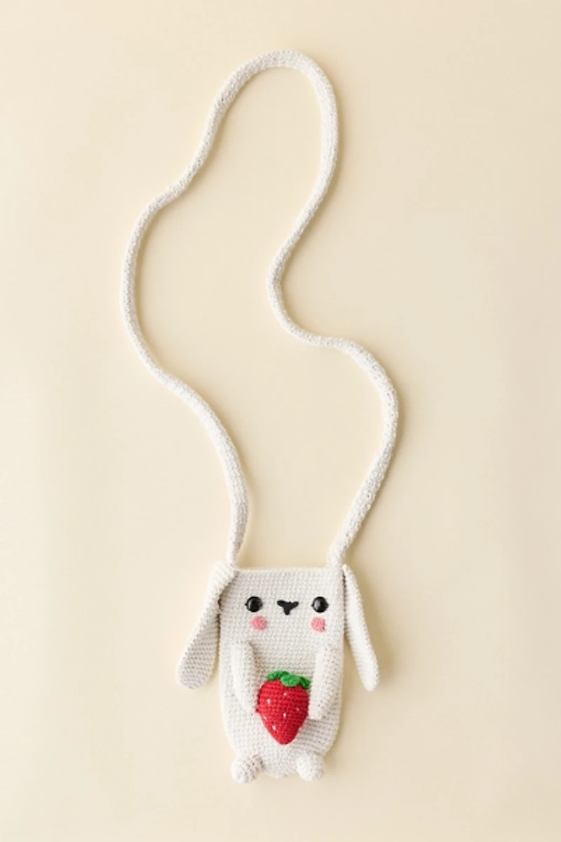 Strawberry Bunny Crochet Water Bottle Sling