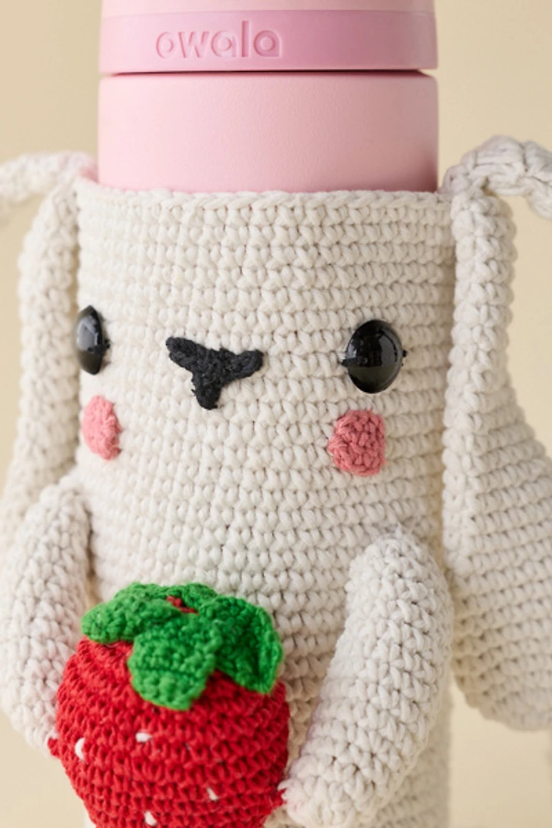 Strawberry Bunny Crochet Water Bottle Sling