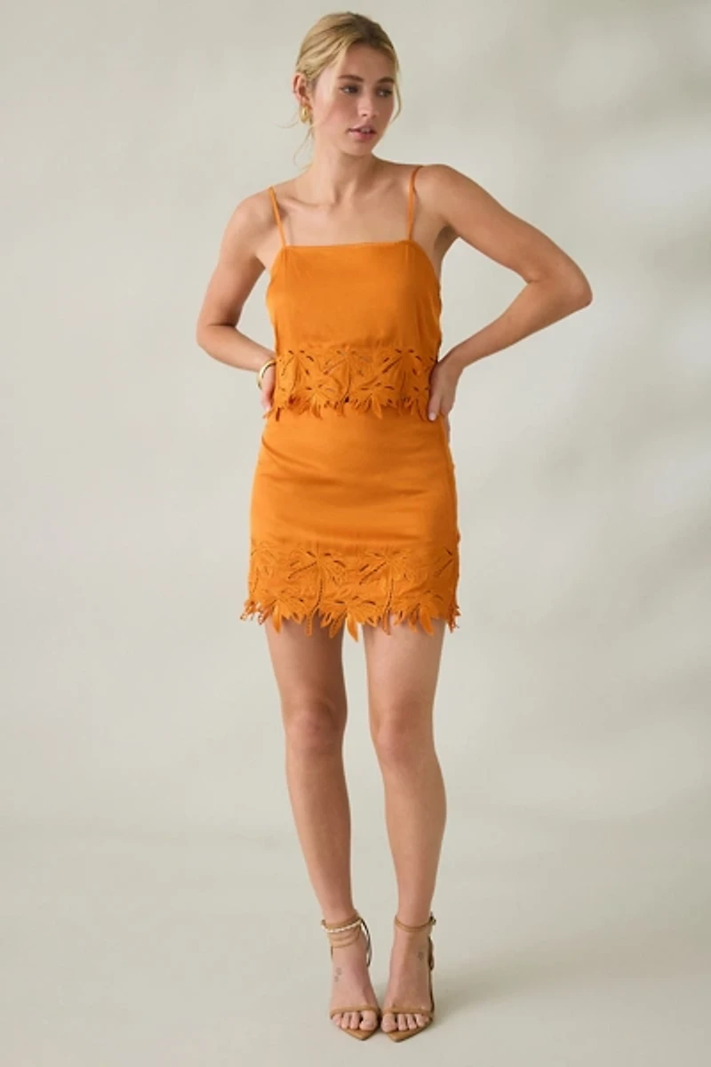 ASTR The Label Dawn Lace Trim Satin Mini Skirt