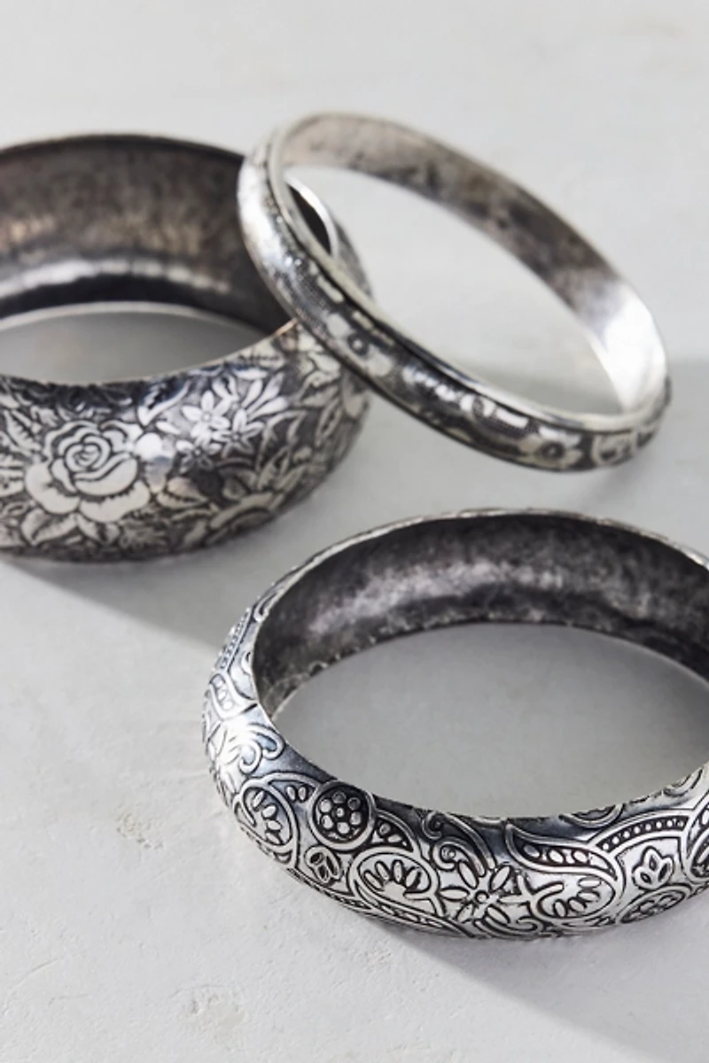 Wanderers Embossed Metal Boho Bangle Bracelet Set