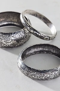 Wanderers Embossed Metal Boho Bangle Bracelet Set
