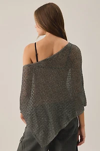 UO Patti Pointelle Asymmetric Off-Shoulder Poncho Sweater