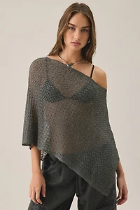 UO Patti Pointelle Asymmetric Off-Shoulder Poncho Sweater