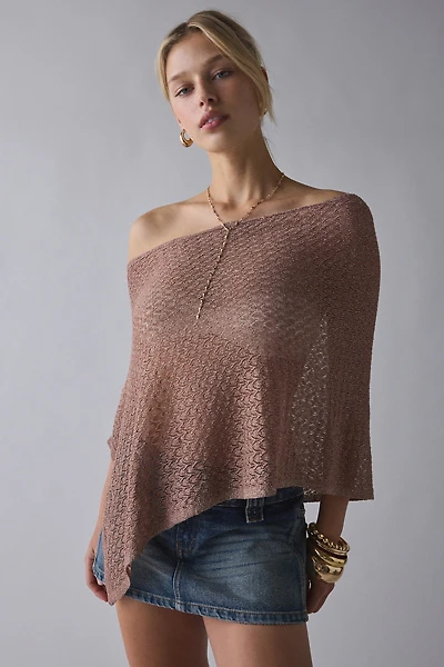 UO Patti Pointelle Asymmetric Off-Shoulder Poncho Sweater