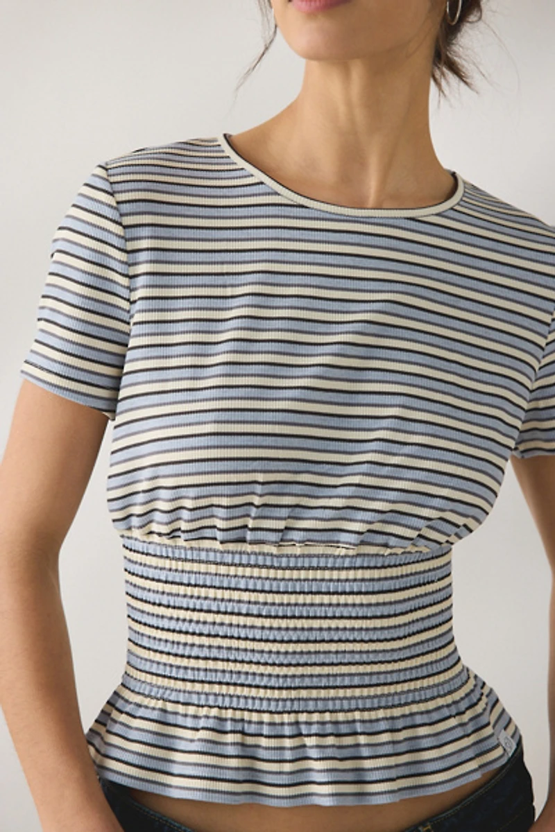 Daisy Street Sea Striped Short Sleeve Peplum Top