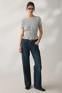 Daisy Street Sea Striped Short Sleeve Peplum Top