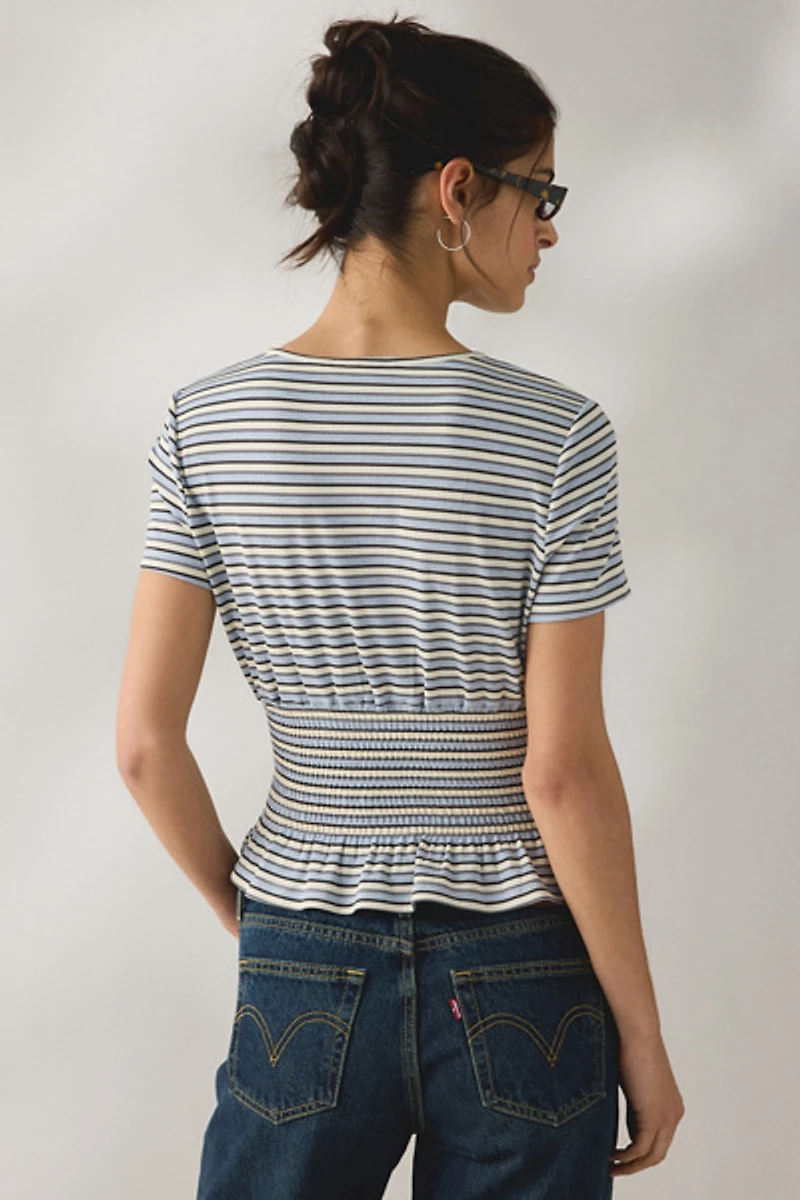 Daisy Street Sea Striped Short Sleeve Peplum Top