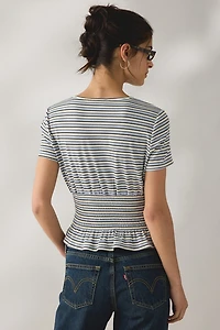 Daisy Street Sea Striped Short Sleeve Peplum Top