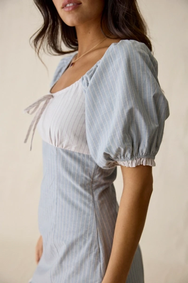 Daisy Street Fondant Mixed Stripe Puff Sleeve Mini Dress