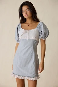 Daisy Street Fondant Mixed Stripe Puff Sleeve Mini Dress