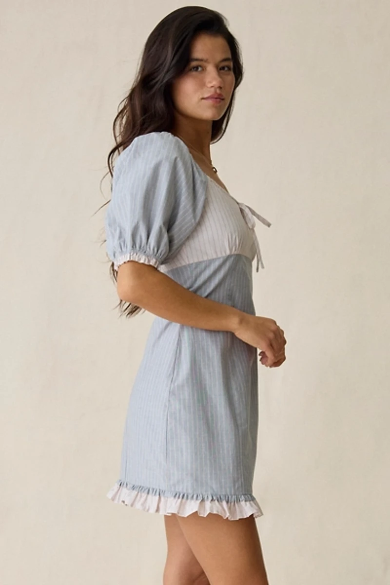 Daisy Street Fondant Mixed Stripe Puff Sleeve Mini Dress