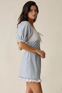 Daisy Street Fondant Mixed Stripe Puff Sleeve Mini Dress
