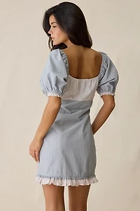 Daisy Street Fondant Mixed Stripe Puff Sleeve Mini Dress