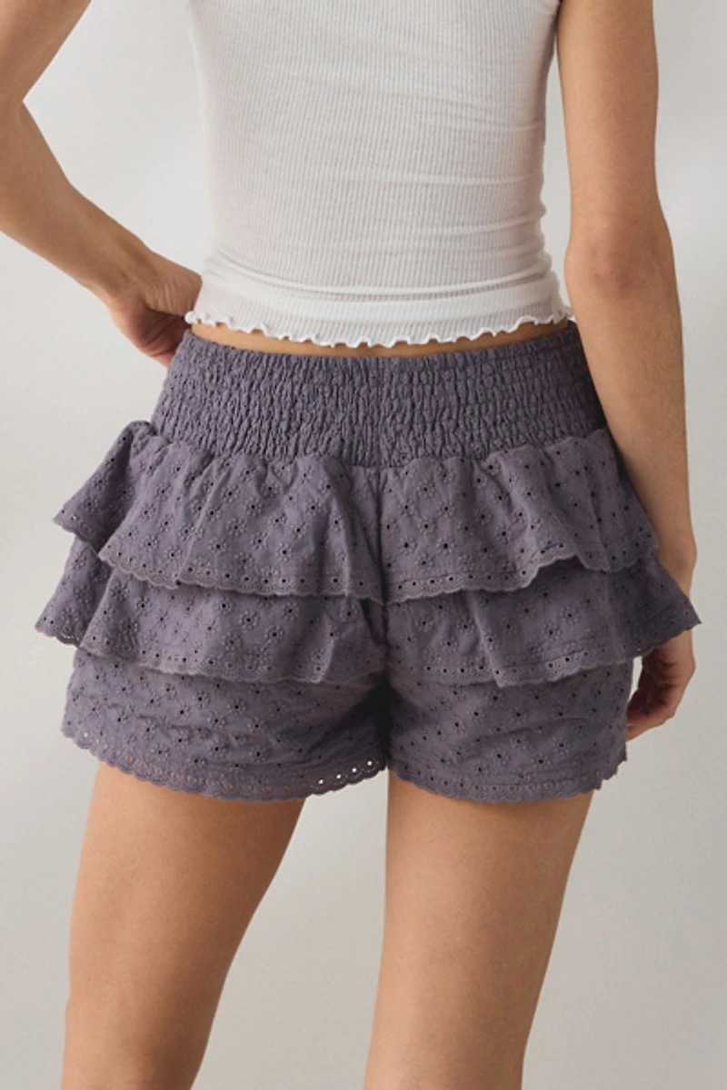 Daisy Street Coconut Eyelet Lace Ruffle Bloomer Shorts